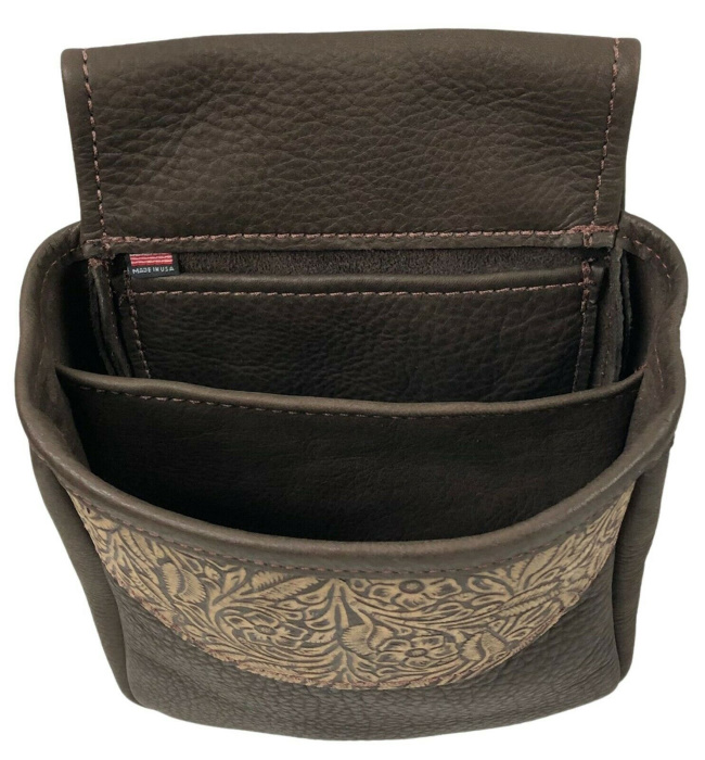 (image for) Embossed Floral Leather Shotgun Shell Double Belt Pouch